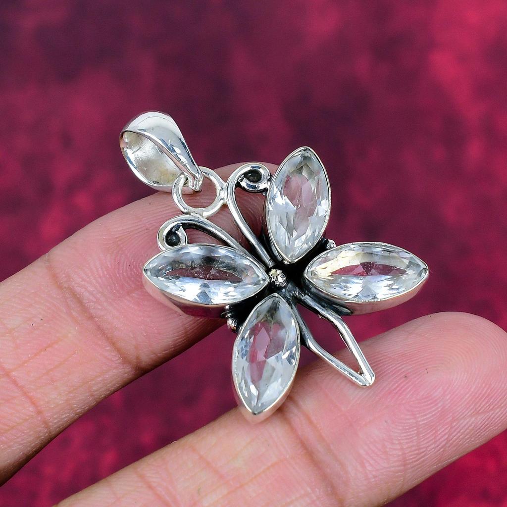 White Topaz 925 Solid Sterling Silver Pendant, Handmade Gemstone Jewelry Pendant For Memorial Day