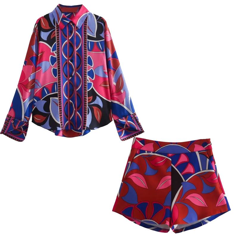 

Повседневный летний костюм со струящимся принтом, свободная пижама для женщин, комплект из 2 предметов с длинным рукавом и широкими штанинами, женская пижама, винтажная уличная одежда L