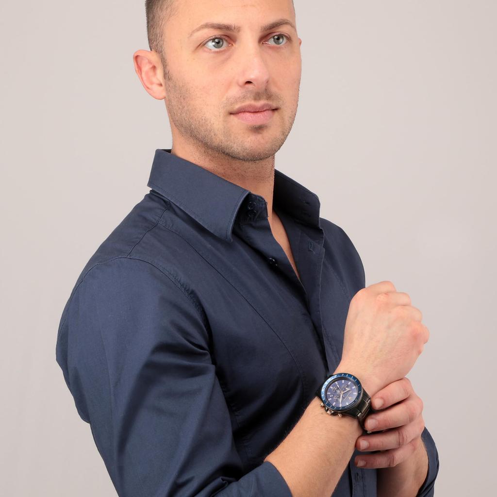 Summer Sale - [Official] Maserati Sfida 44mm Chronograph Men's Quartz Watch with Blue Dial and Dark Gray Stainless Steel Case (R8873640001),