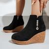 Naked Boots Fall Winter New Fashion Wedge Round Toe Zip Rhinestone Platform Non-Slip Cotton Boots