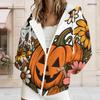 Women Plus Size Zip Up Hoodie Long Sleeve Drawstring Hood Pockets Halloween Printed Sweatshirt