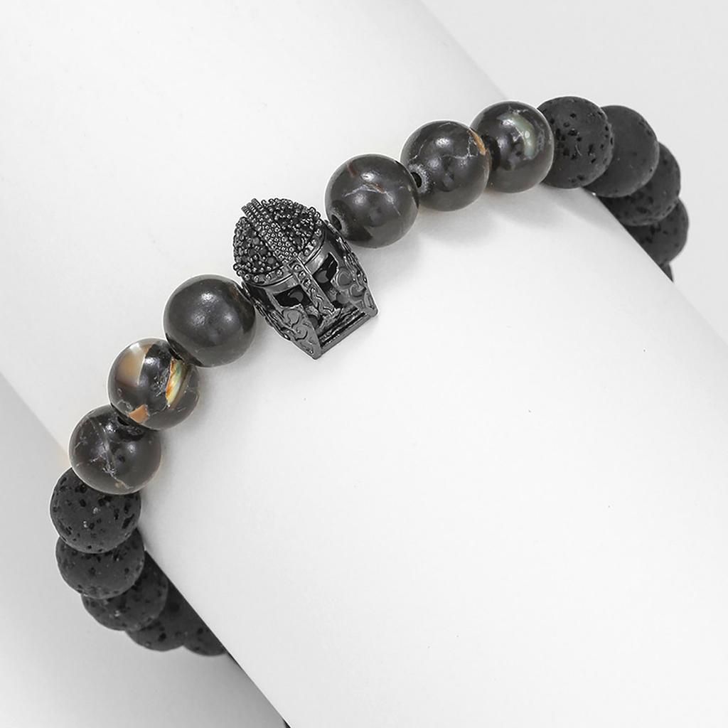 Roman Knight Helmet Beaded Bracelet with Lava Stones Unisex Fashion Accessory Zircon Texture Suitable for Any Occasion