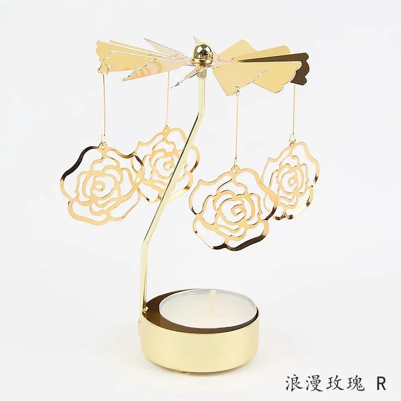 Metal Rotating Spinner Carousel Candle Tea Light Holder Table Rotating Transfer Windmill Decoration Home Elegance Candle Holder