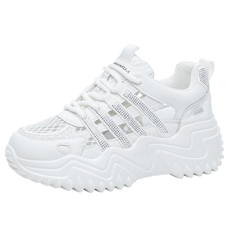 Summer small thick-soled heightening women's shoes, new comfortable casual soft-soled soft-faced sports dad shoes with diamonds