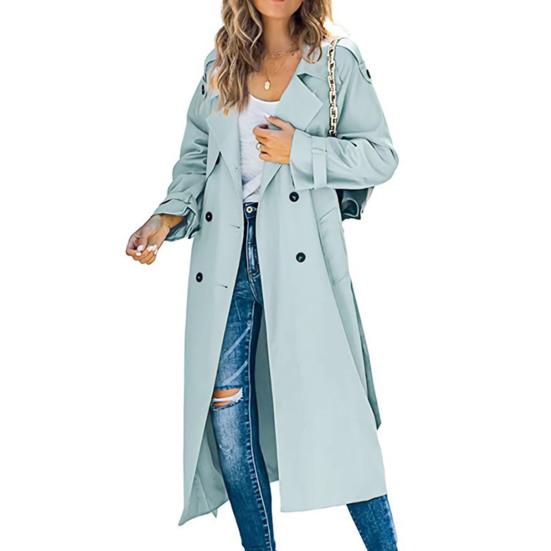 Women Autumn Classic Double Breasted Long Trench Jacket with Belt Female Solid Color Lapels Long Sleeve Pockets Windbreaker Coat