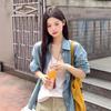 Chic Blue Plaid Mid-Length Cardigan: Spring/Summer 2025 Long Sleeve Loose-Fit Shirt