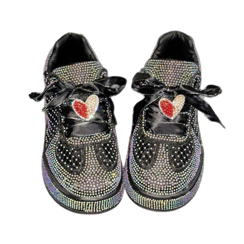 New Thick-soled Fashionable Sneakers for Women with Rhinestone Single Shoes