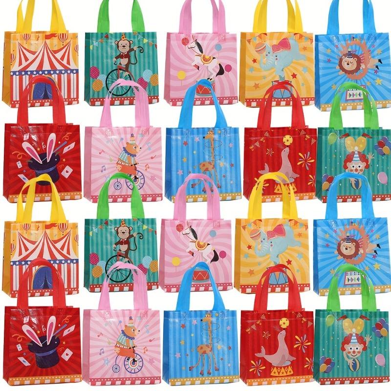 30pcs Non-Woven Circus Party Gift Bags with Handles Cartoon Animal & Performer Reusable Tote Bags Birthday Decorations Gift Bags