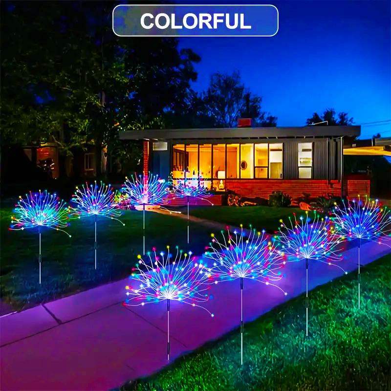 1-6PCS Solar Garden Lights Firework Lights Outdoor Starburst Sparkler 200LED Multicolor For Path Lawn Walkway Patio Yard Parties