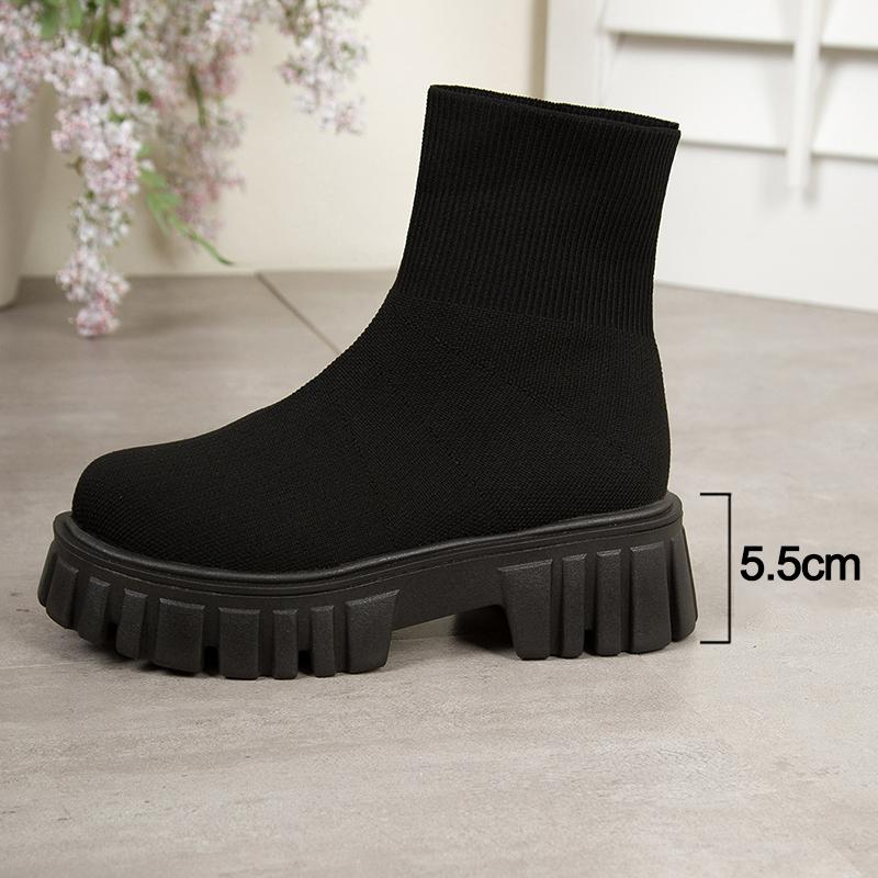 Fashion Fashion Black Slip On Platform Boots for Women Thick Sole Knitting Ankle Boots Woman Spring Autumn Comfort Non Slip Sock Booties