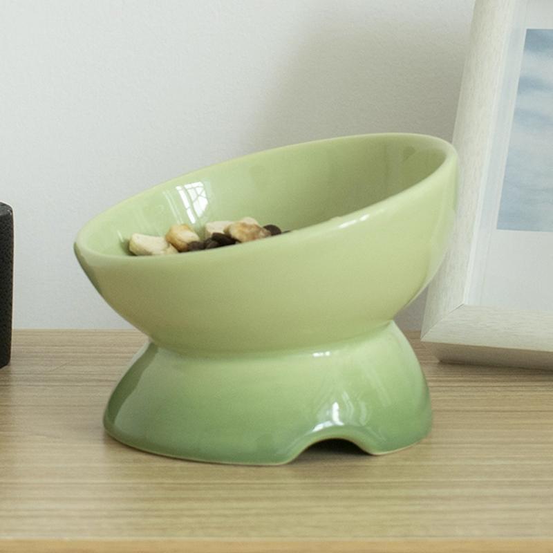 Creative Ceramic Tall Footed Bowls, Anti Overturning Neck Protection, Slanted Mouth, Gradient Color Cat Bowl, Pet Supplies , 1Pc
