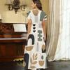 Women Plus Size V Neck Short Sleeve Printed Long Maxi Dress