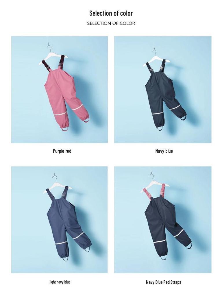 Children's Waterproof Fleece-Lined Outdoor Rain Bib Pants Jumpsuit