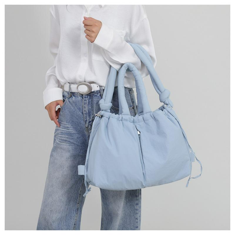 Down-filled Nylon Drawstring Backpack for Women, Lightweight Convertible Shoulder Bag, Tote Bag, Crossbody Cotton Padded Bag