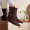 Fashion 2025 Autumn New Retro Square Toe Temperament Short Boots Women's Niche Tassel Booties