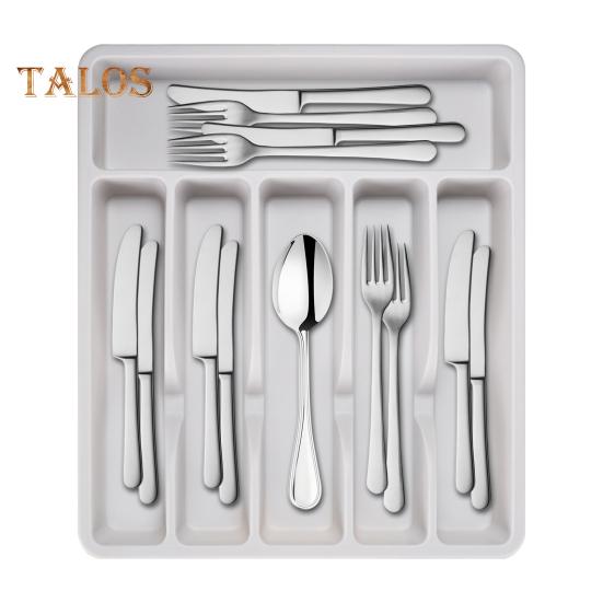 Cutlery Drawer Organizer Tray 6 Compartment Plastic Storage Box for Kitchen Utensils Forks Spoons Cutter Sturdy BPA-Free Divider Holder