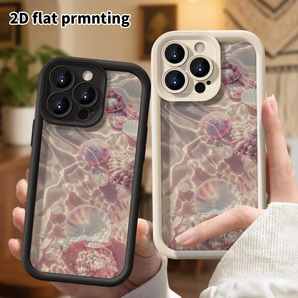 Phone Case: 2D Flat Design Suitable for iPhone 18 17 16 15 14 13 Pro Stepped Protective Case, Seashell Pearl, Christmas and Halloween Holiday Gift