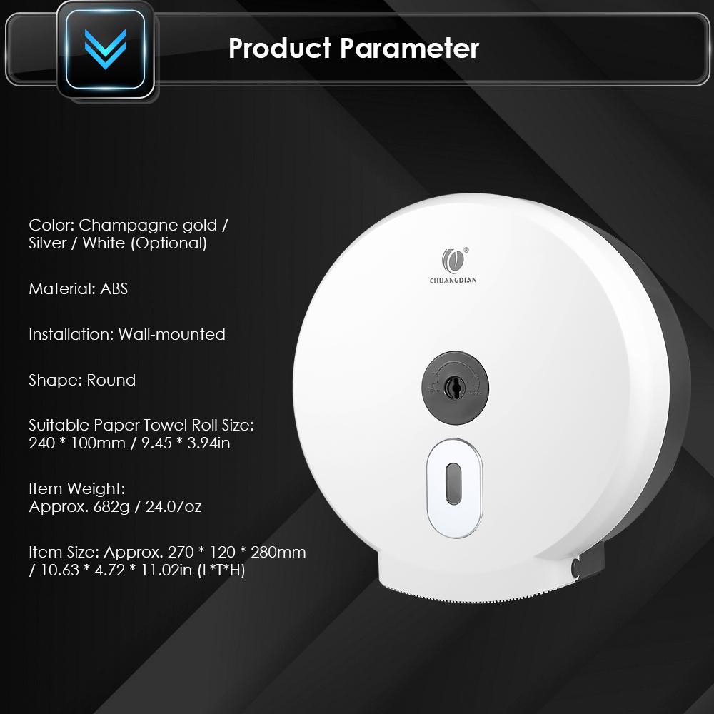 CHUANGDIAN Veggmontert vevsdispenser for baderom Rund papirhåndkleholder Papirhåndkledispenser