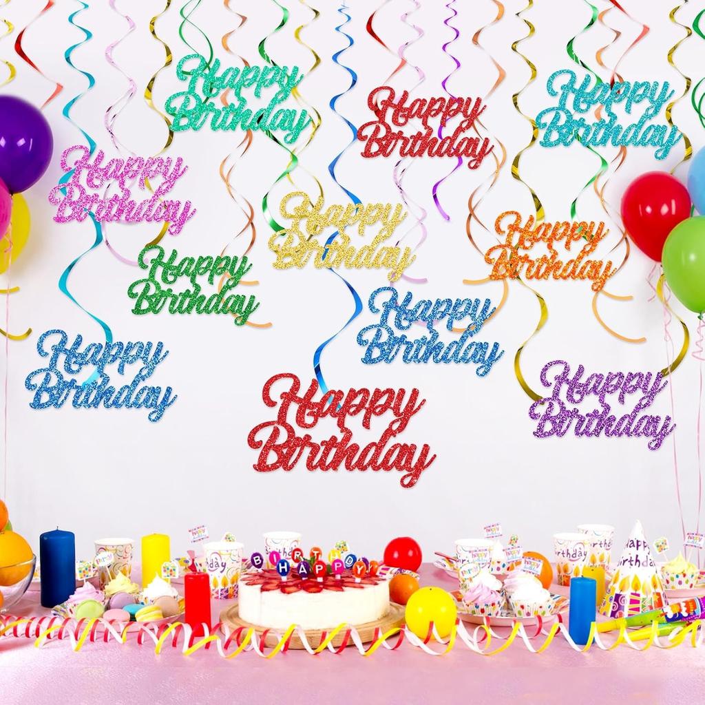 Faccito 30 Pcs Happy Birthday Hanging Swirl Decorations Happy Birthday Glitter Hanging Ornaments for Party Supplies Decor
