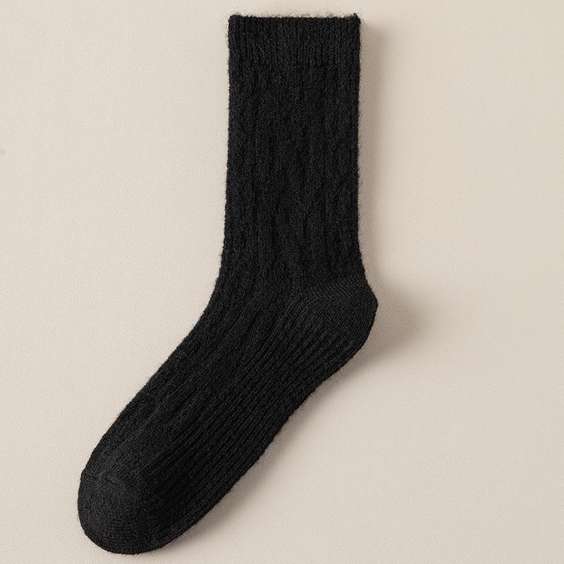 

Шерстяные носки для женщин на зиму, утолщенные носки до середины икры для тепла, плюшевые носки для сна для девочек на осень и зиму, милые домашние носки 1 pair чёрный