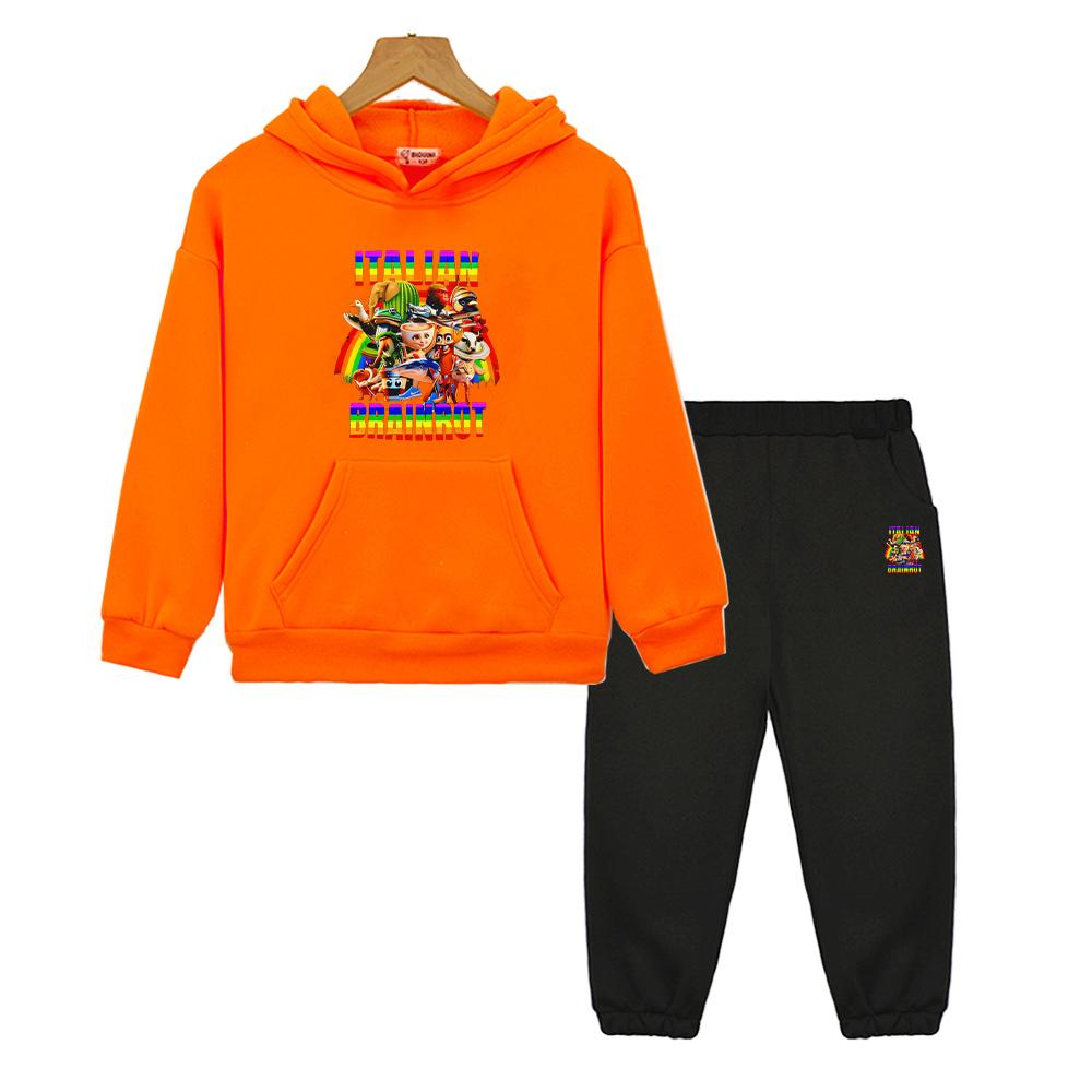 Italian Brainrot Autumn Anime hoodie Fleece Sweatshirt Jacket 2pcs pullover+Pants boys girls Hooded Sets kids boutique clothes