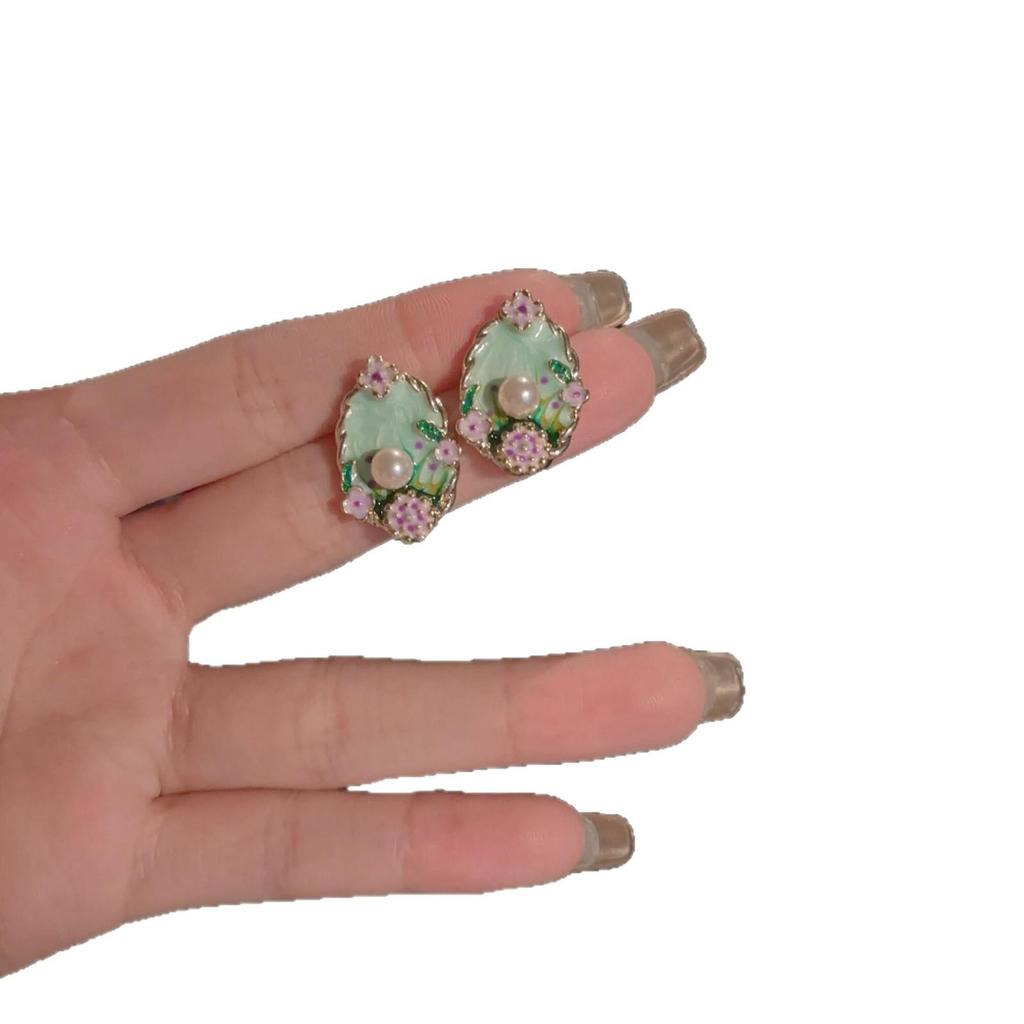 Monet Garden Drip Oil Flower Pearl Earrings - Luxury Oil Painting Design Pearl Studs with a Niche, High-End Feel.