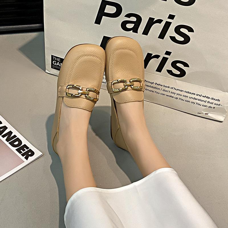 Real Soft Leather Women's Single Shoes Spring 2025 New Versatile Retro Soft Sole Square Head Pregnant Women Pedal Small Leather Shoes