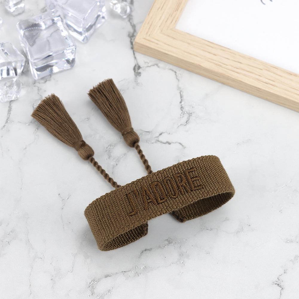 J'adore Bracelet: Embroidered Letter Tassel Wristband for Women & Couples