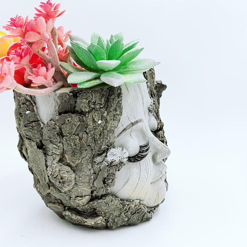 Tree Stump Girl Resin Craft Ornament - Garden Decoration Small Ornament, Succulent Planter Weatherproof for Yard Patio