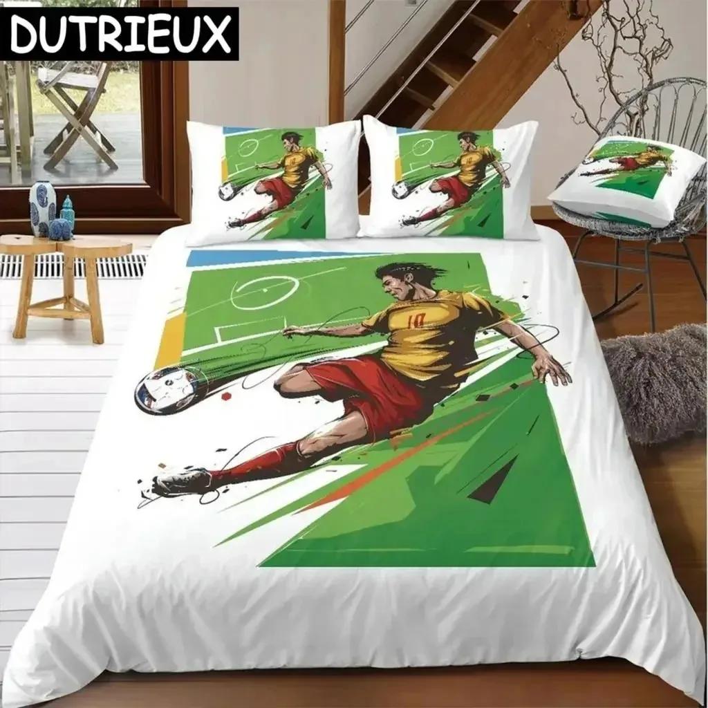 Football Duvet Cover Set Soccer Goal Soft Bedding Set Polyester Sports Competitive Theme Full Queen King Size Quilt Cover