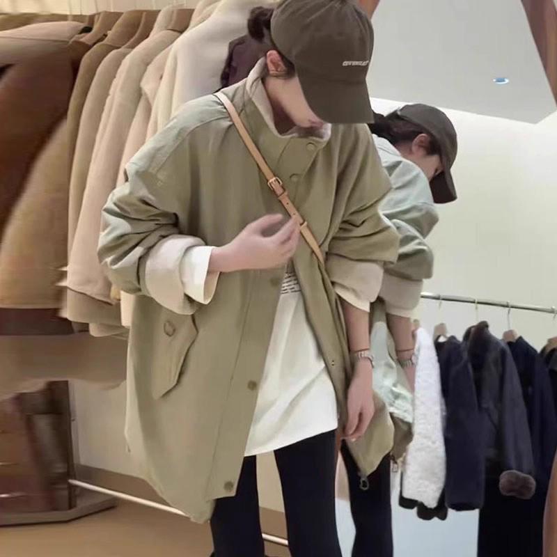 

Women s 2025 Korean Style Stand Collar Plus Velvet Mid-Length Winter Parka Jacket - Trendy, Loose, and Slimming L (100-115 jin recommended)