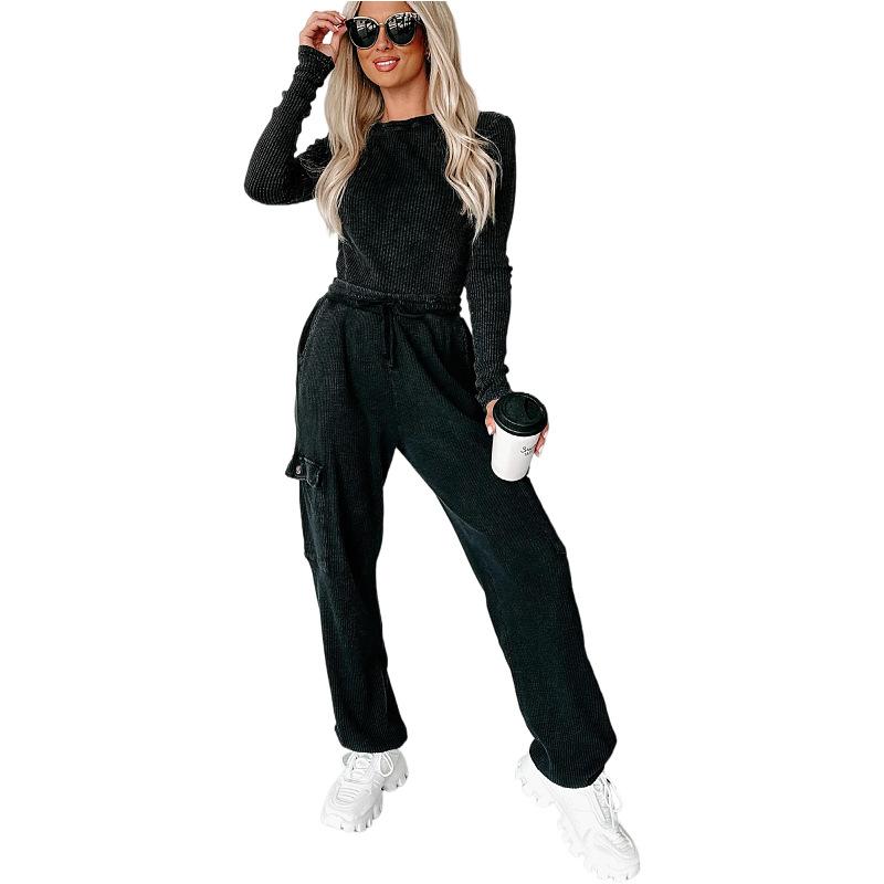 

Женский свободный комбинезон с эластичной талией, вельветовые широкие прямые повседневные брюки S чёрный