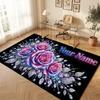 Floral Garden Theme Soft Crystal Velvet Rug Custom Name & Text Print Non Slip Floor Rug for Bedroom Living Room