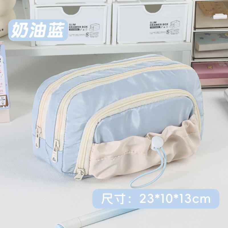 Cream pencil case Large capacity high value stationery box Middle school student simple pencil case ins style stationery storage bag