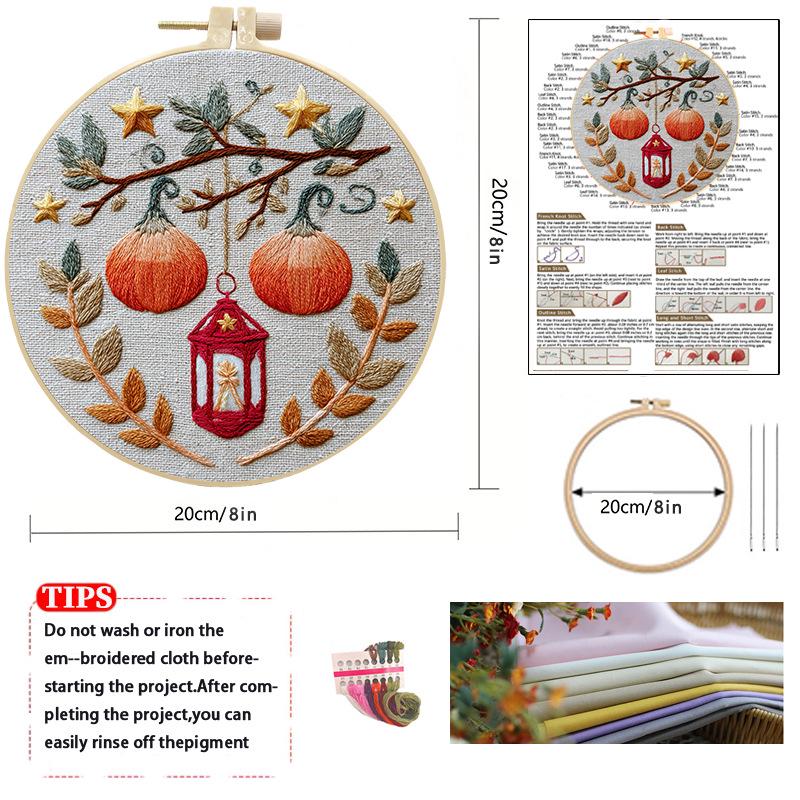 Handmade Christmas Embroidery DIY Kit with Fabric & English Diagram