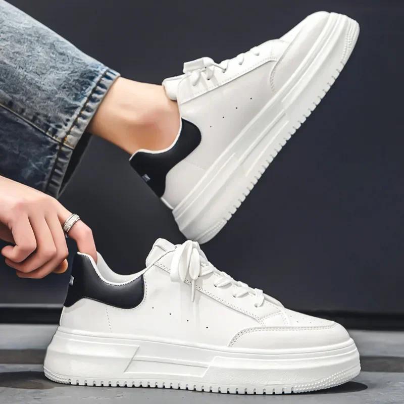 Men White Flat Sneakers  New Trend Leather Breathable Sports Shoes For Men Tenis Shoes Spring Autumn Low-top Board Sneakers