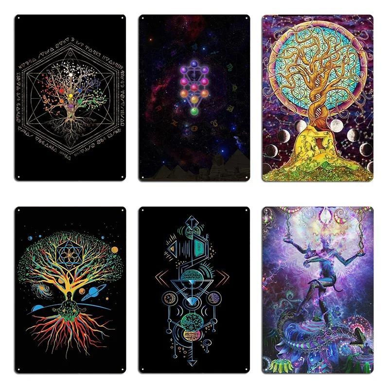 Kabbalistic Tree Of Life With Planets Kabbalah The Tree of Life Serpentine Apotheosis Metal Customize Retro Tin Sign Poster