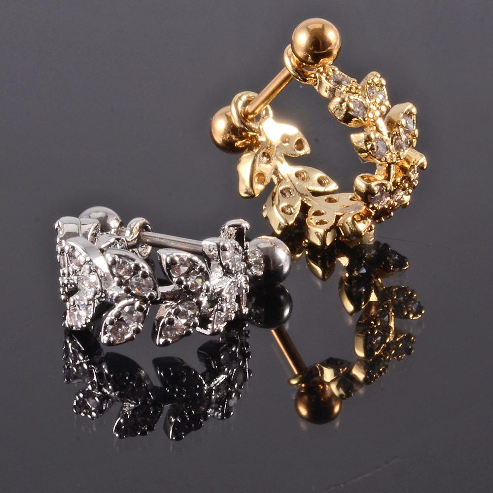 1pc Ear Tragus Cartilage Ring Stainless Steel Barbell With Cz Hoop Cartilage Cuff piercing Helix Daith Rook Lobe Earrings