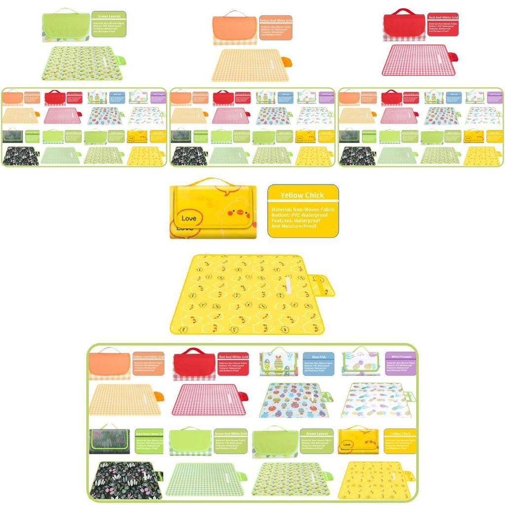 Wasserdichte Outdoor-Picknickdecke Vliesstoff Campingdecke mit Feuchtigkeitsbeständigkeit Gelbes Küken-Design