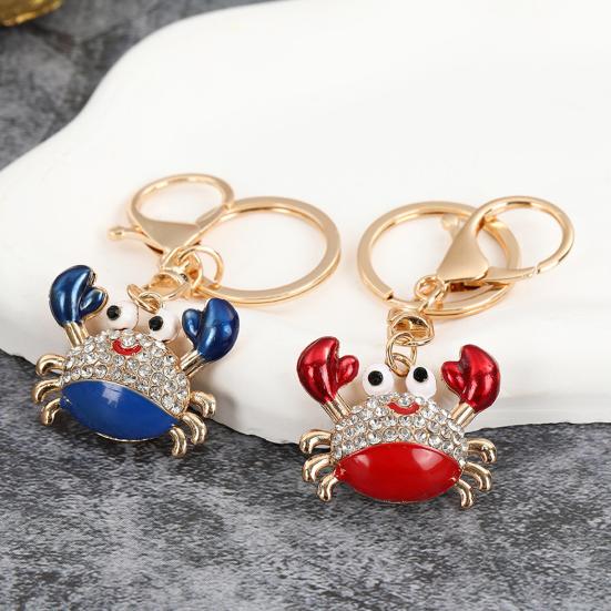 Keychain Pendant Sparkling Rhinestones Inlaid Crab Design Key Holder with Lobster Clasp Lightweight Car Bag Accessory