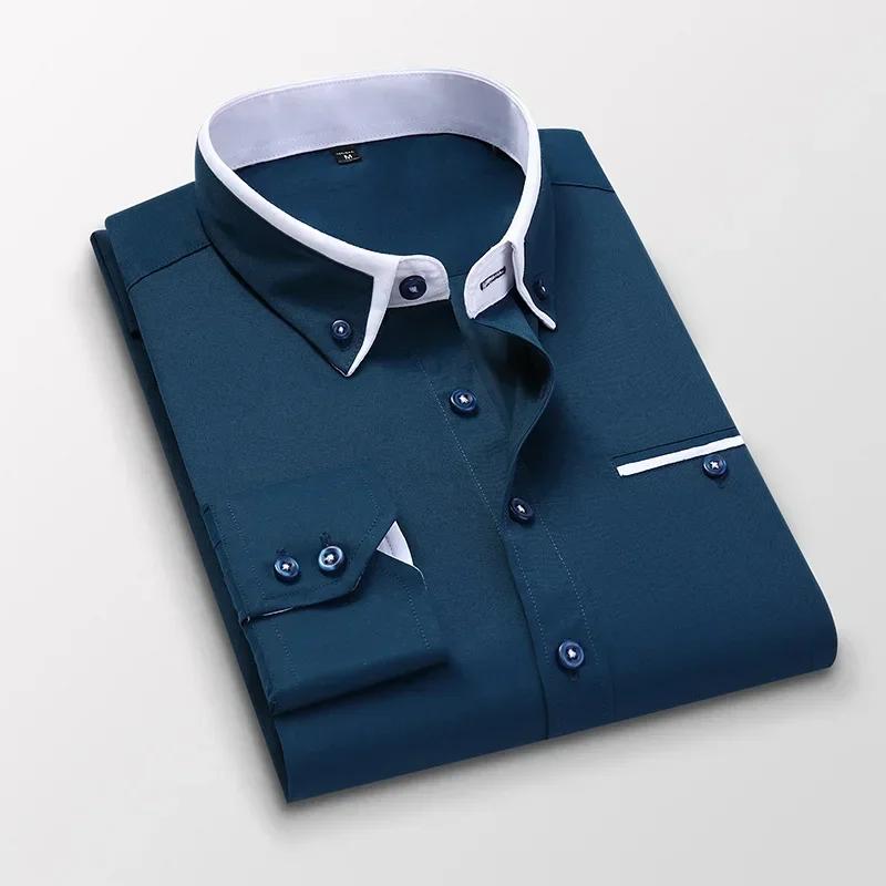 

Quality Men Shirt Long Sleeve Twill Solid Striped Dress Business Office Casual Shirt Slim Fit Man Dress Shirts M