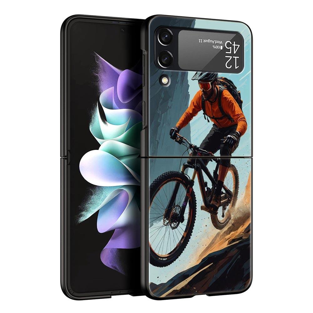 Hard PC Phone Case For Samsung Galaxy Z Flip 7 6 5 4 Black Cover For Galaxy Z Flip 3 Foldable Shockproof Autumu Bike Cycling Bag