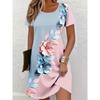 Fashion Women's Crew Neck Dress 3D Casual Color Printing Casual Dress Crew Neck Dress