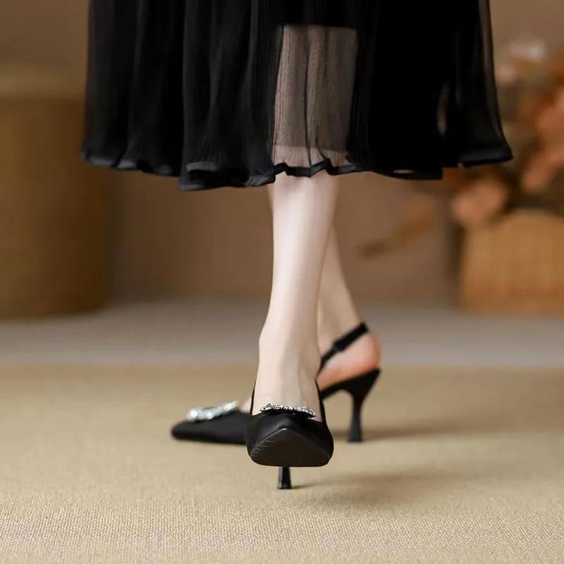 Summer Women's Pointed Toe Heeled Shoes New Plus Size Back Thin Heel Women's Slingbacks Shoes Dress Party Ladies Pumps High Heel