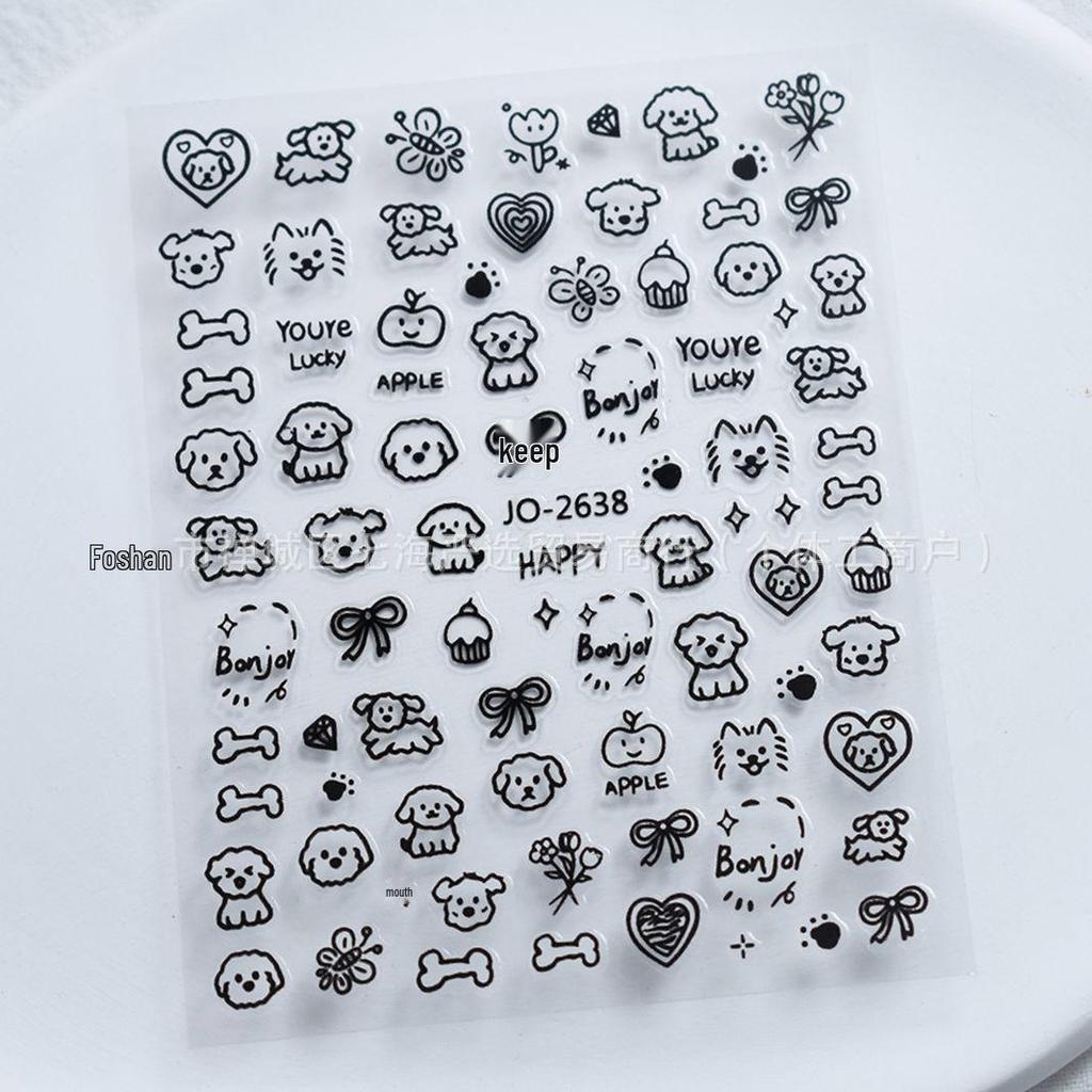 Handbemalte Graffiti-Kätzchen & Welpen Nagelkunst-Aufkleber - Niedliche Katzenpfoten- & Englische Decal-Muster