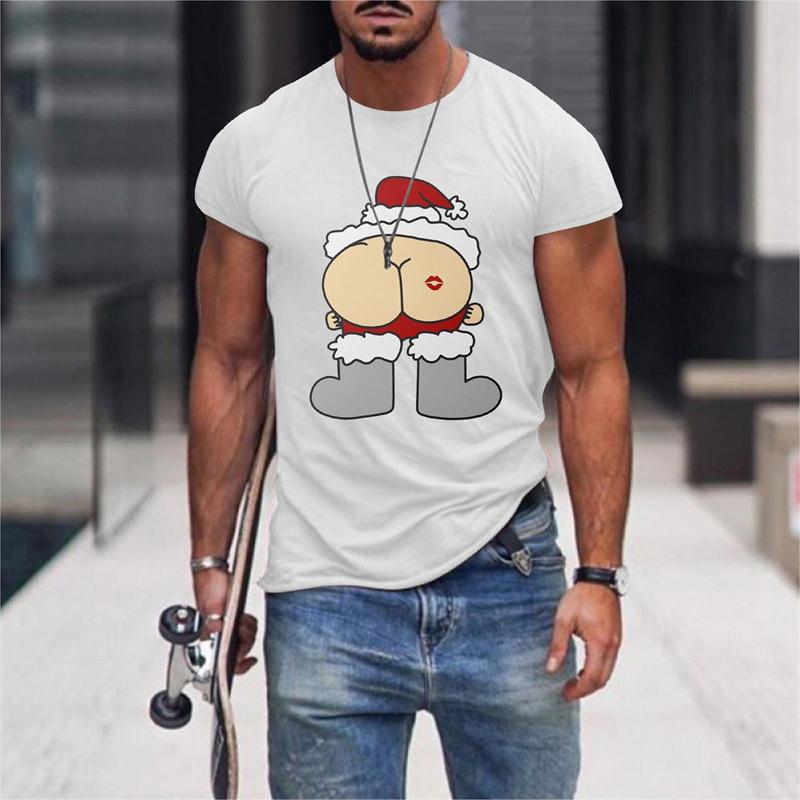

Мужская футболка с рисунком оленя Санта-Клауса, рождественская, с 3D-принтом, летняя, повседневная, свободного кроя, с круглым вырезом и коротким рукавом 6XL