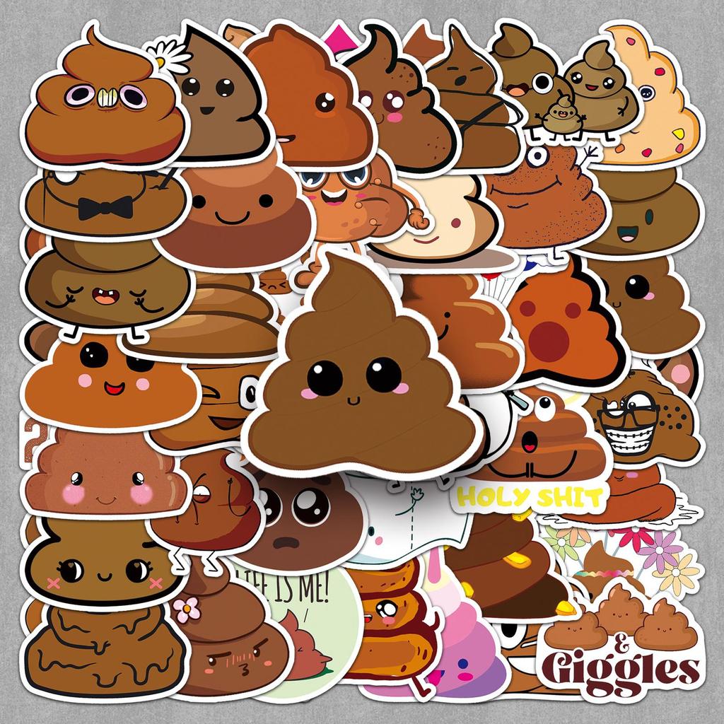 50PCS Cute Hand-Painted Poop Stickers: Creative Cartoon Decor for Laptops, Journals, and Cars