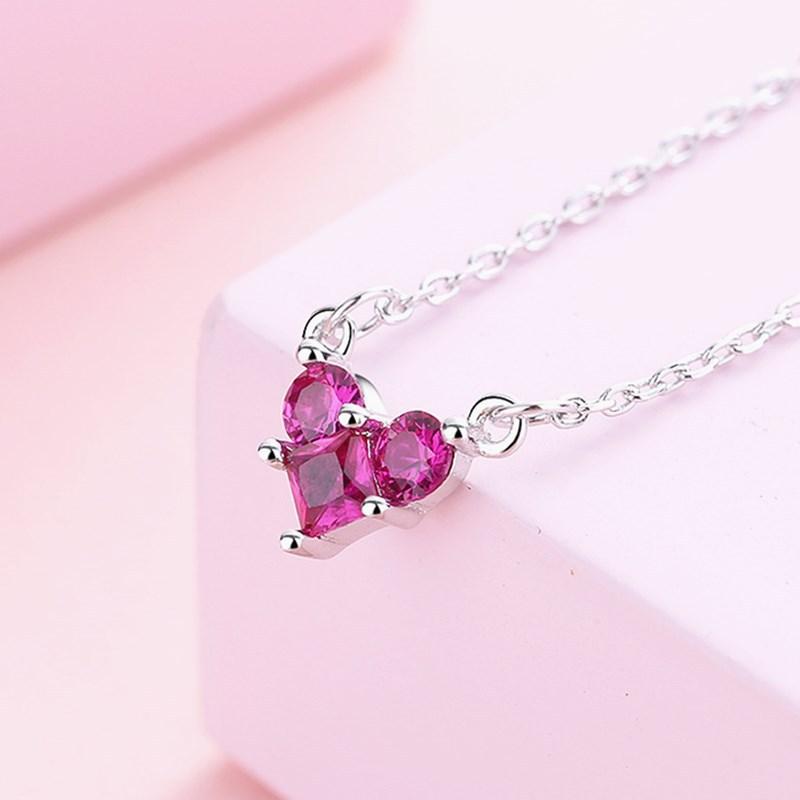 925 Sterling Silver Pendant Necklaces For Women Luxury Jewelry Engagement Heart Red Zircon Vintage Accessories Jewellery
