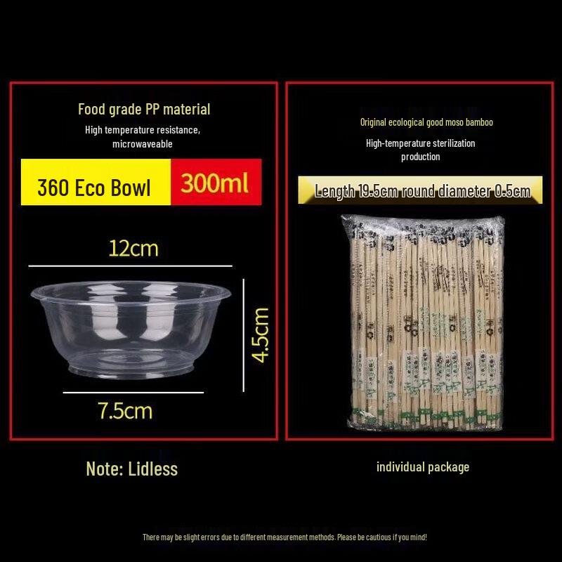 ZISIZ Disposable Plastic Bowl & Chopsticks Set