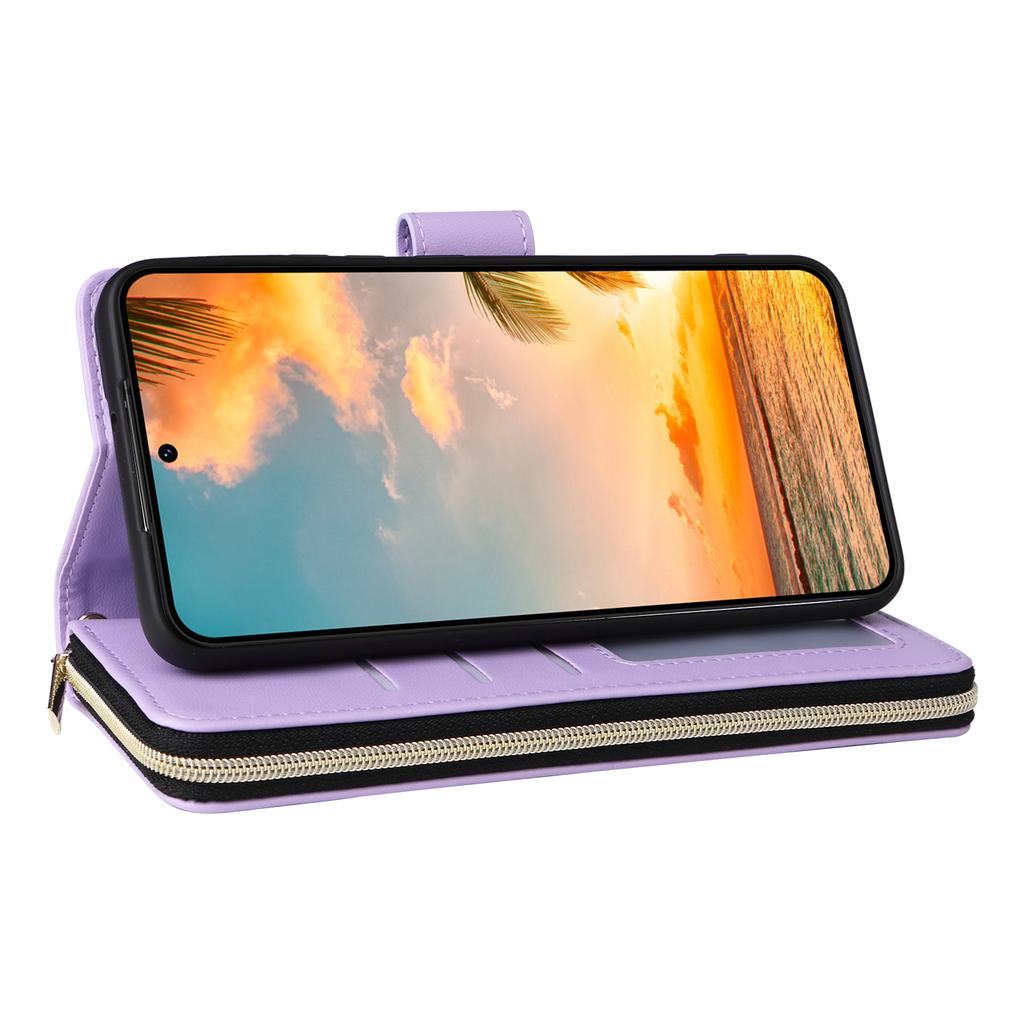 R20 Für Samsung Galaxy S22+ 5G Hülle Reißverschluss Leder Handyhülle Ständer Ansicht